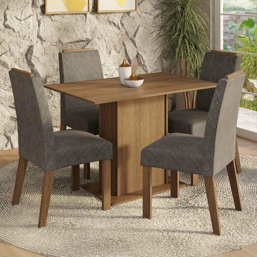 Conjunto de Comedor Encimera de Madera 4 Sillas Marrón/Silver Acácia Madesa