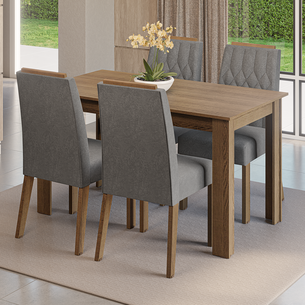 Conjunto de Comedor Encimera de Madera 4 Sillas Marrón/Silver Hera Madesa