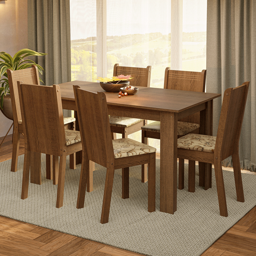 Juego de Comedor Analu Mesa con Encimera y 6 Sillas Marrón/Lírio Beige