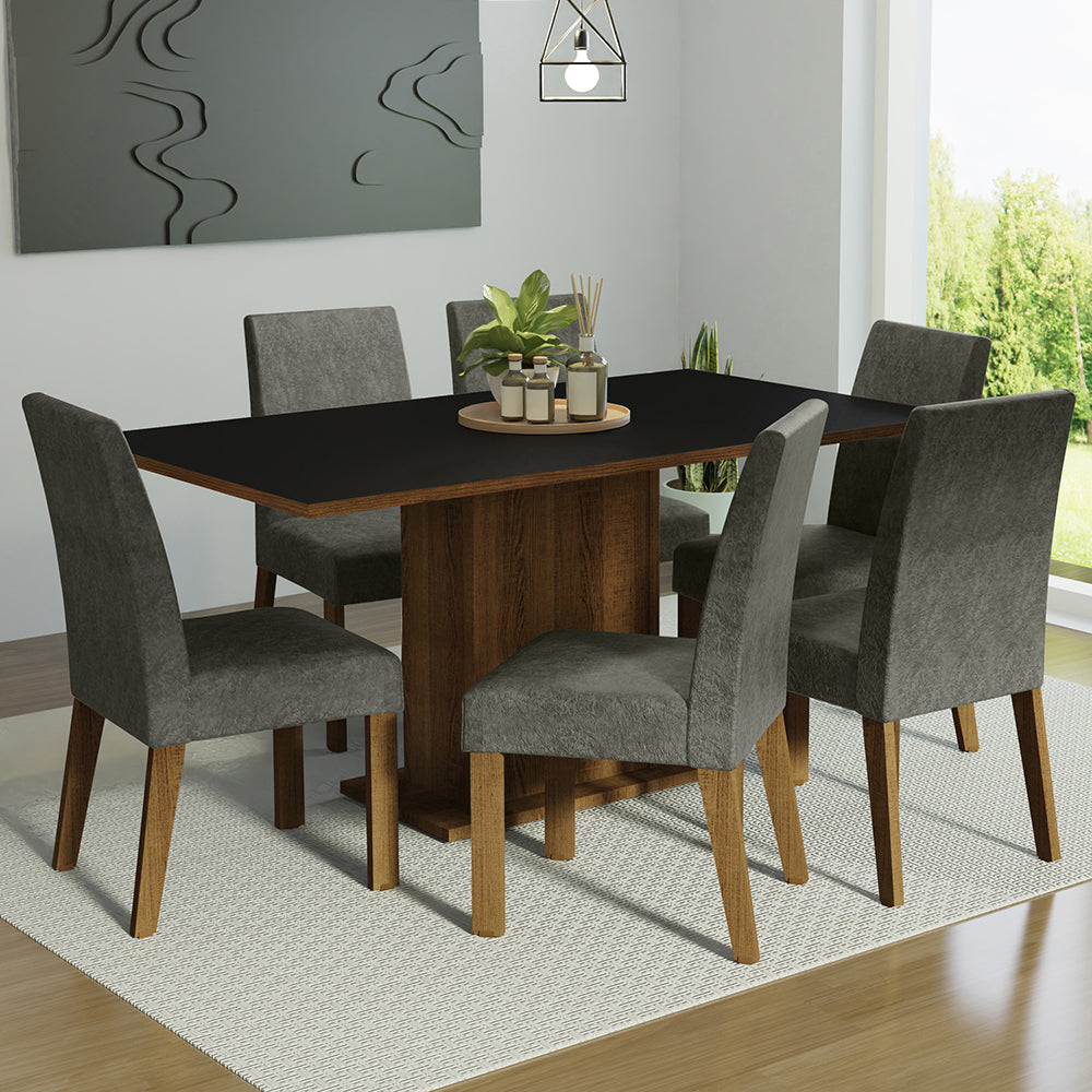 Juego de Comedor con Mesa con Encimera y 6 Sillas Marrón/Negro/Silver Renata