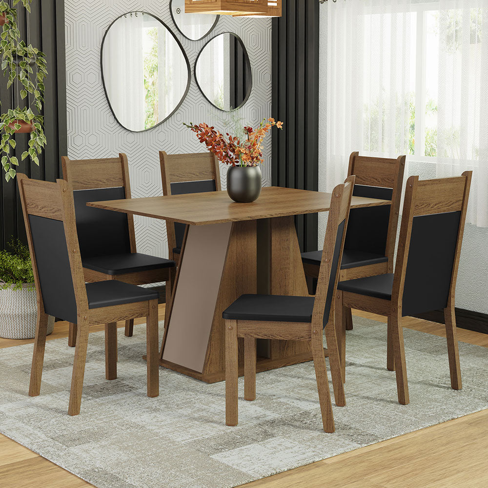 Juego de Comedor Mesa Encimera de Madera 6 Sillas Marrón/Crema/Negro Beverly