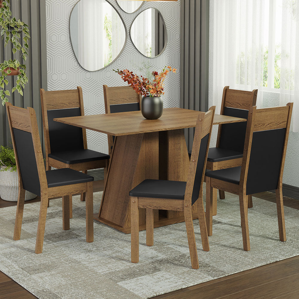 Juego de Comedor Mesa Encimera de Madera 6 Sillas Marrón/Negro Beverly