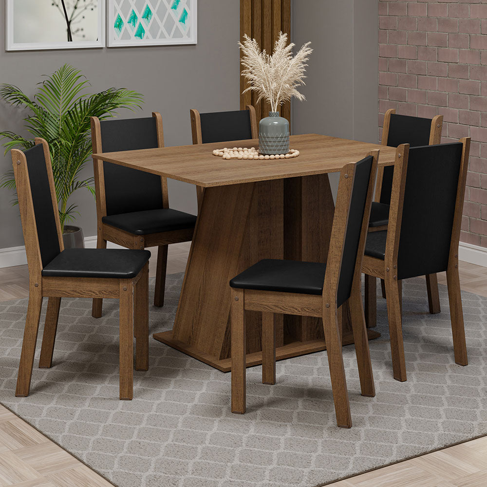 Juego de Comedor Mesa Encimera de Madera 6 Sillas Marrón/Negro Wendy