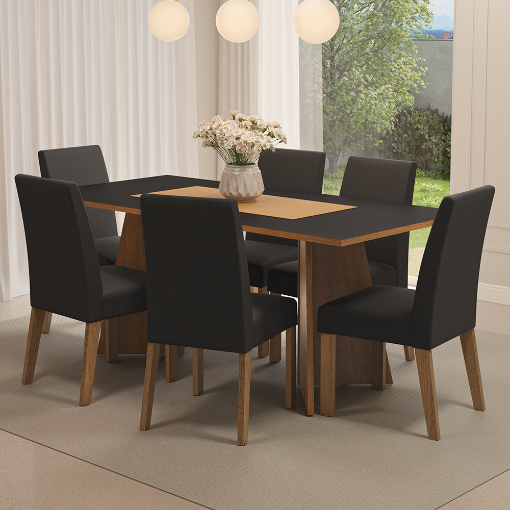 Juego de Comedor Mesa Encimera de Madera 6 Sillas Marrón/Negro/Oxford Simone