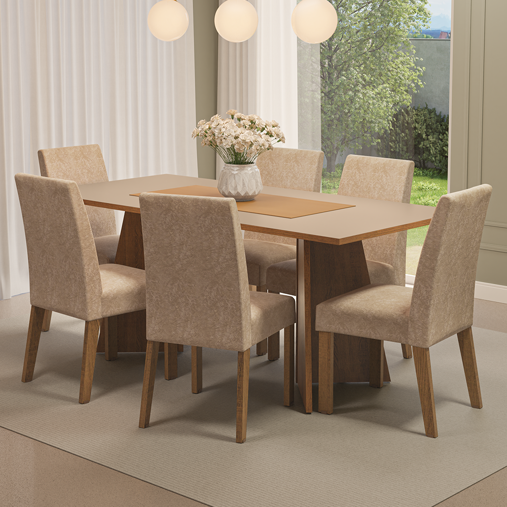 Juego de Comedor Mesa Encimera de Madera 6 Sillas Marrón/Crema/Imperial Simone