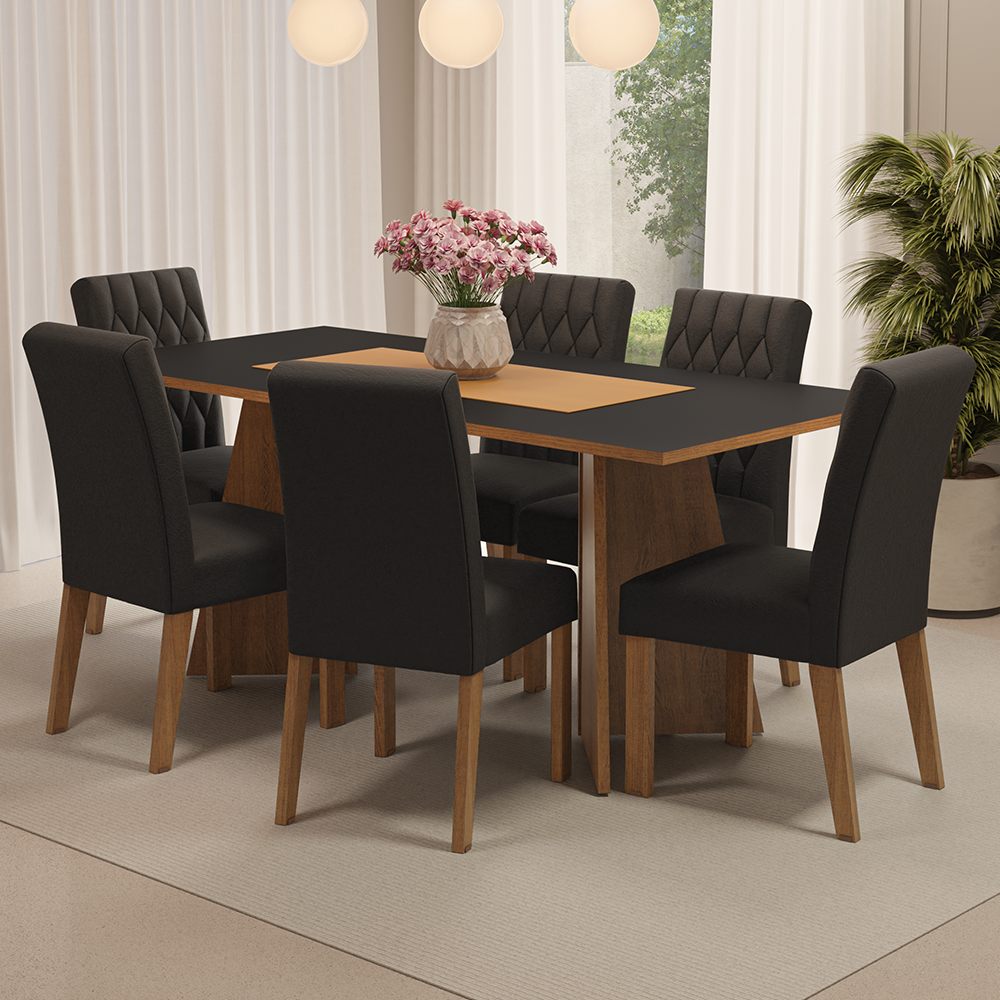 Juego de Comedor Mesa Encimera de Madera 6 Sillas Marrón/Negro/Oxford Madison