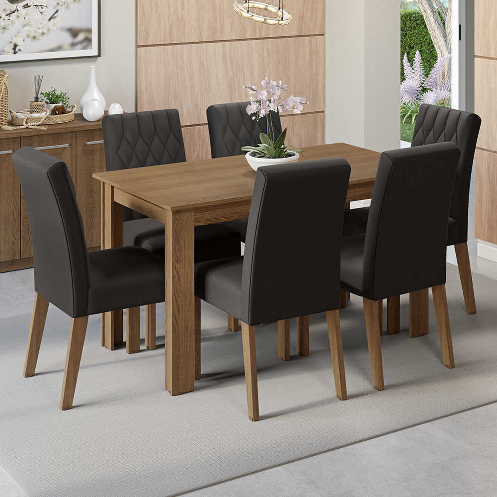 Juego de Comedor Mesa con Encimera de Madera 6 Sillas Marrón/Oxford Allegro