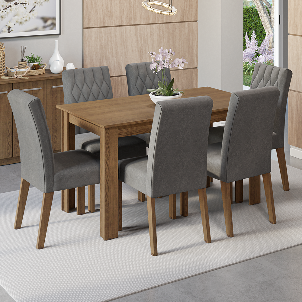 Juego de Comedor con Encimera de Madera 6 Sillas Marrón/Silver Allegro
