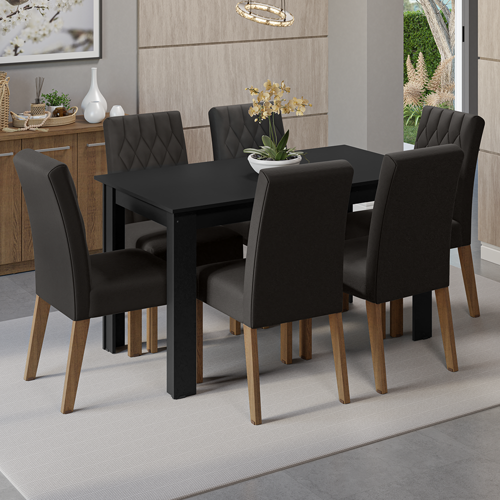 Juego de Comedor Mesa con Encimera de Madera 6 Sillas Marrón/Negro/Oxford Allegro