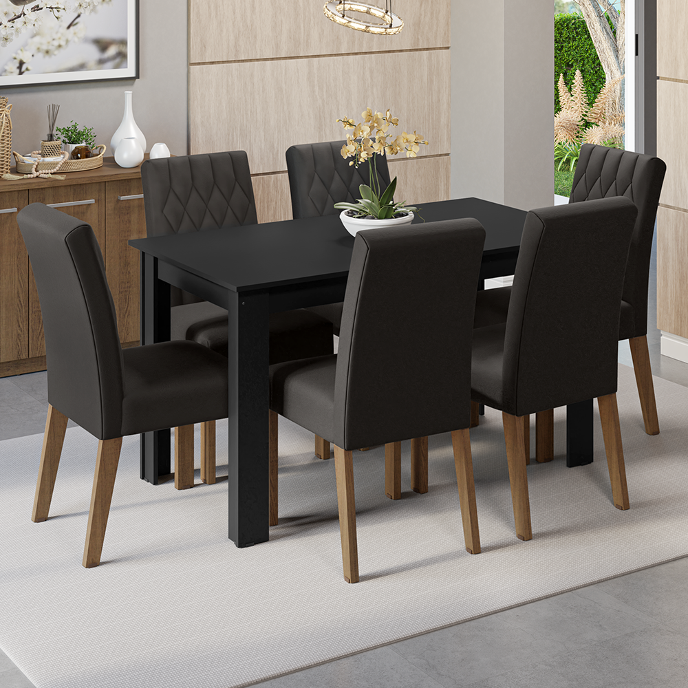Juego de Comedor Mesa con Encimera de Madera 6 Sillas Marrón/Negro/Oxford Allegro