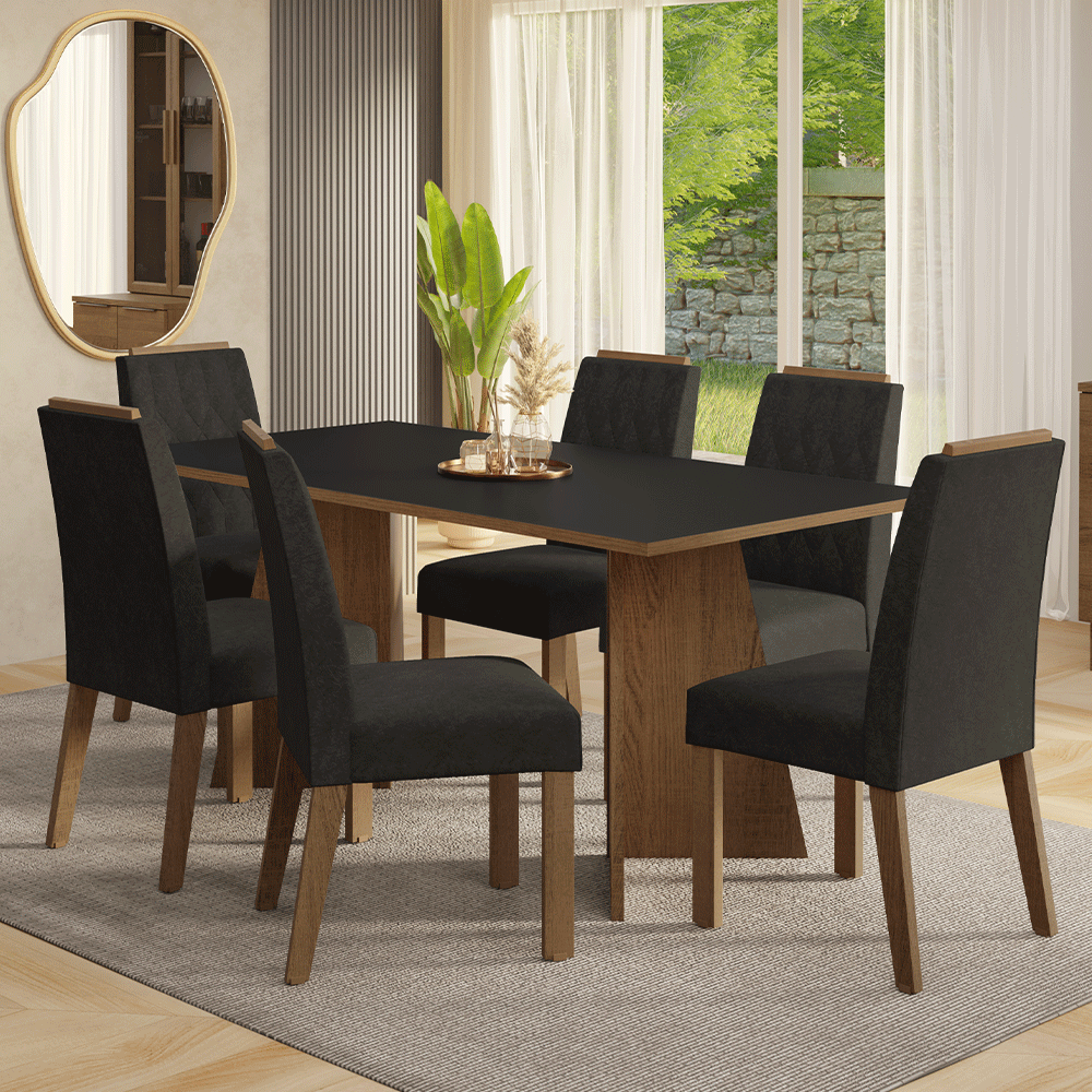 Juego de Comedor Encimera de Madera 6 Sillas Marrón/Negro/Oxford York Madesa