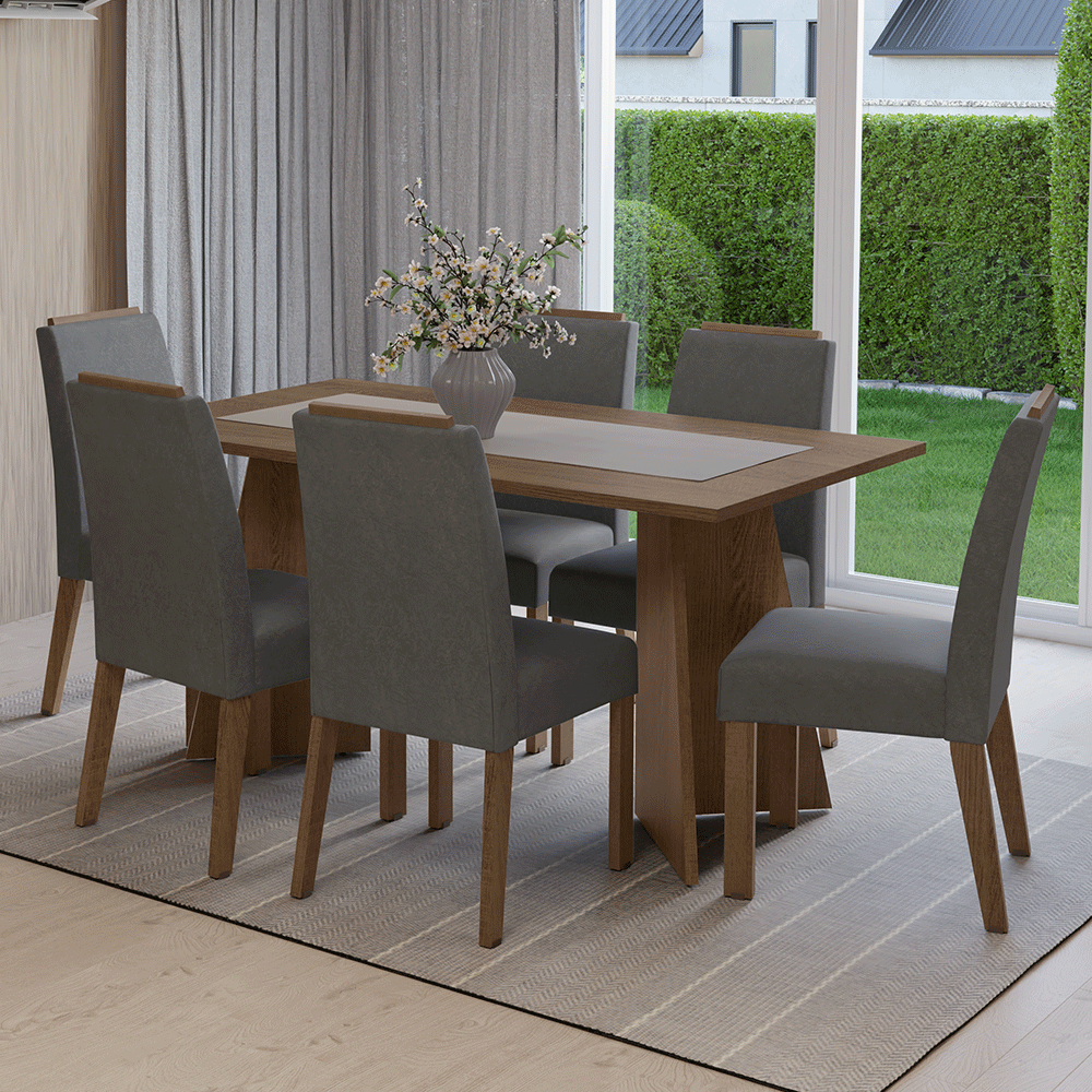 Juego de Comedor Encimera de Madera 6 Sillas Marrón/Silver Soho Madesa