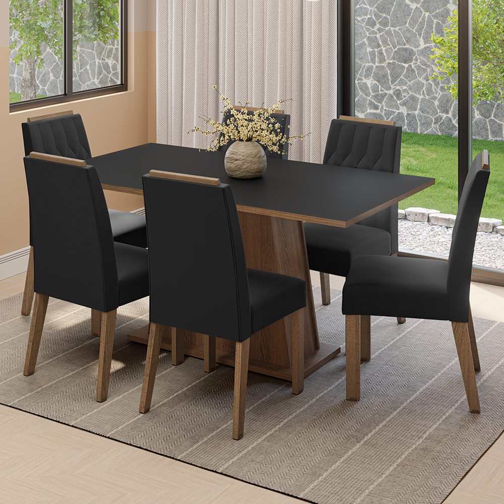 Conjunto de Comedor Encimera de Madera 6 Sillas Marrón/Negro/Oxford Cedro Madesa