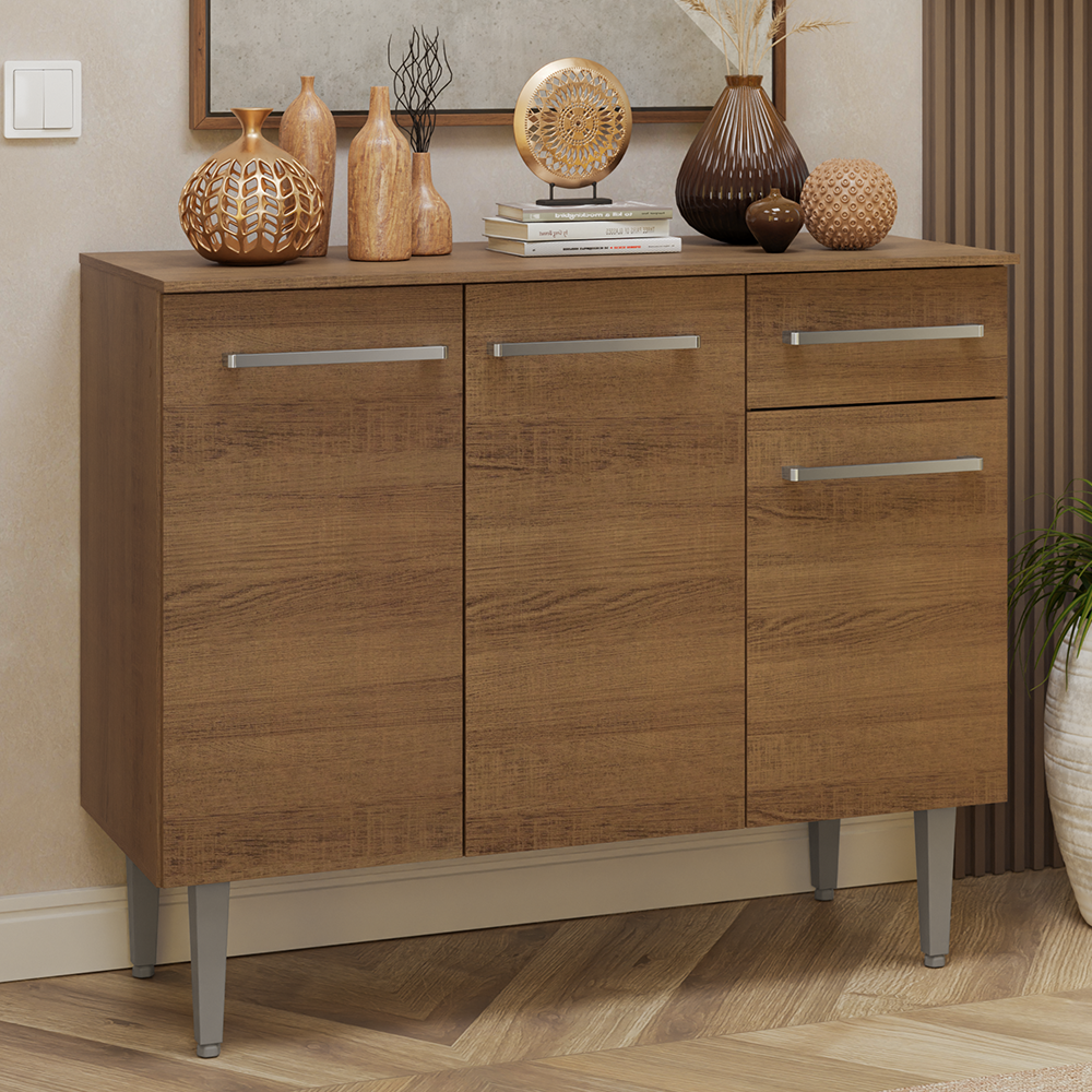 Credenza Bufetera 105cm 3 Puertas 1 Cajón Marrón