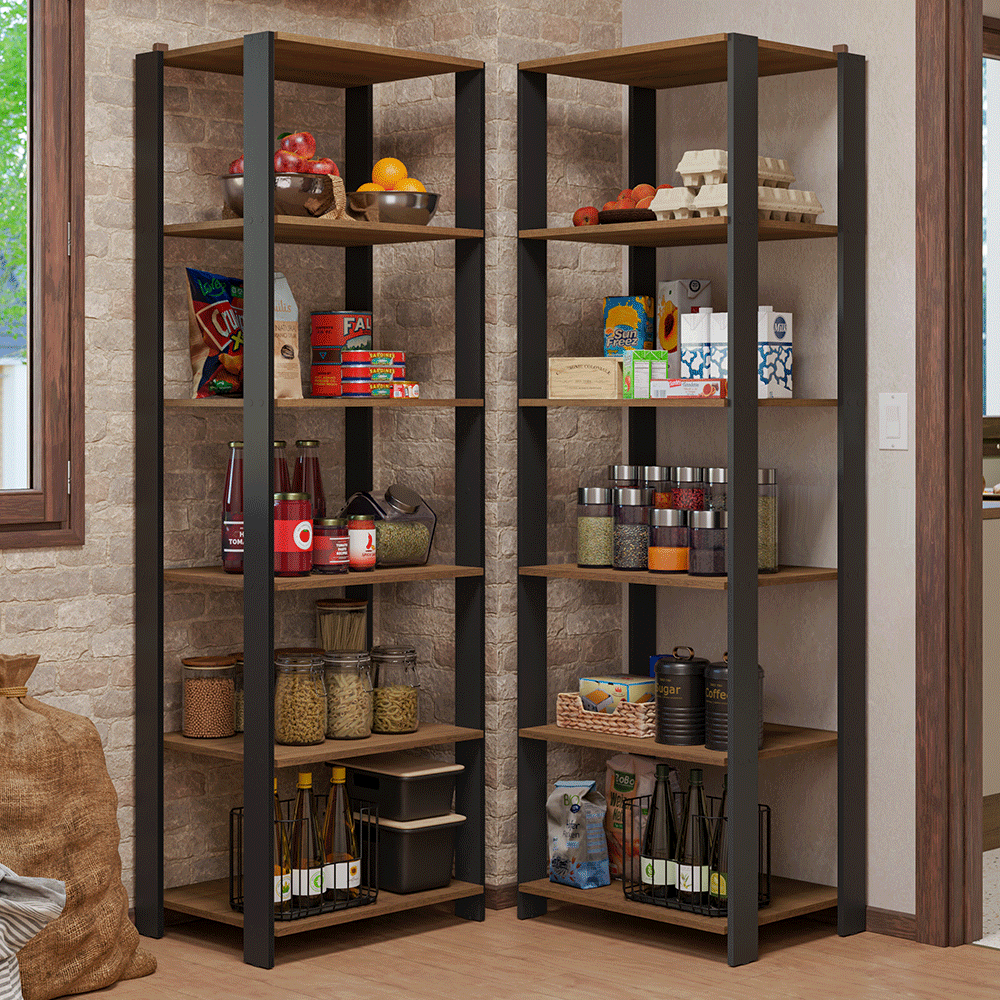 Kit con 2 Estantes Despensero de Esquina 5 Niveles 118cm Marrón/Negro
