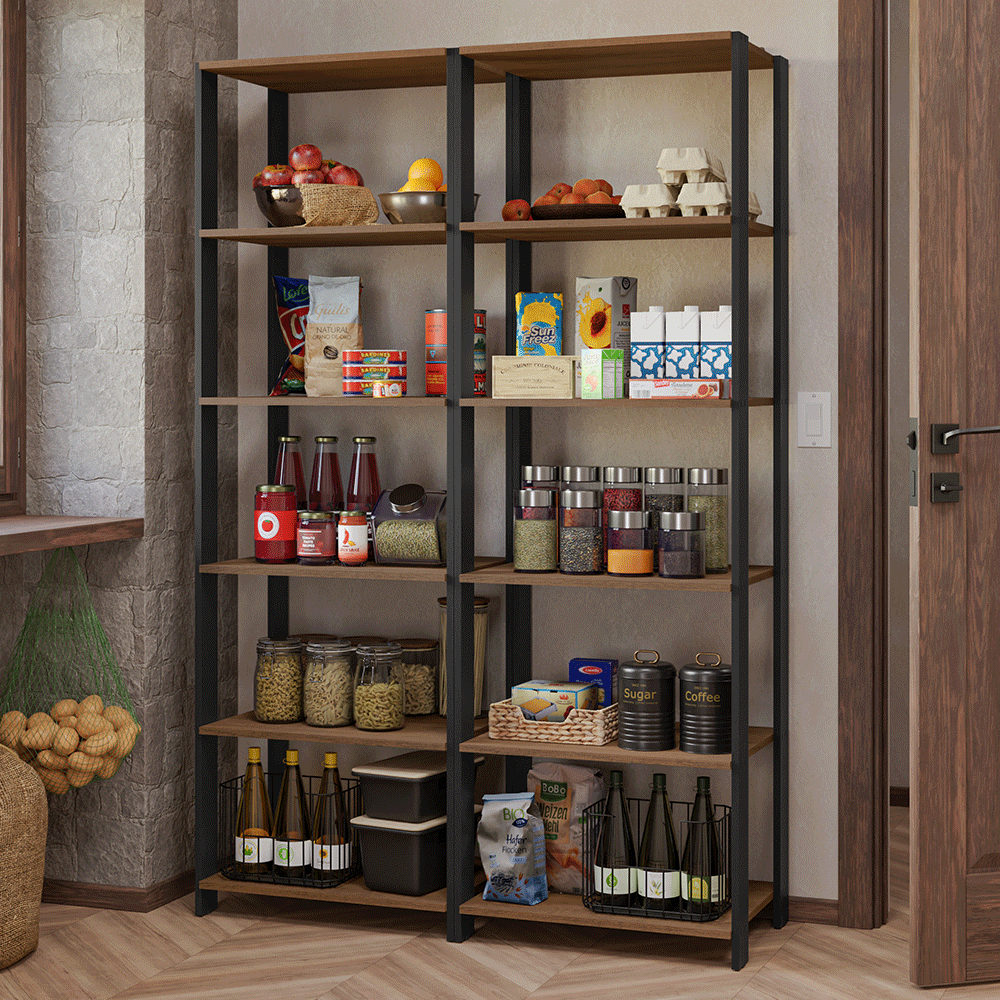 Kit con 2 Estantes Despensero 5 Niveles 118cm Marrón/Negro