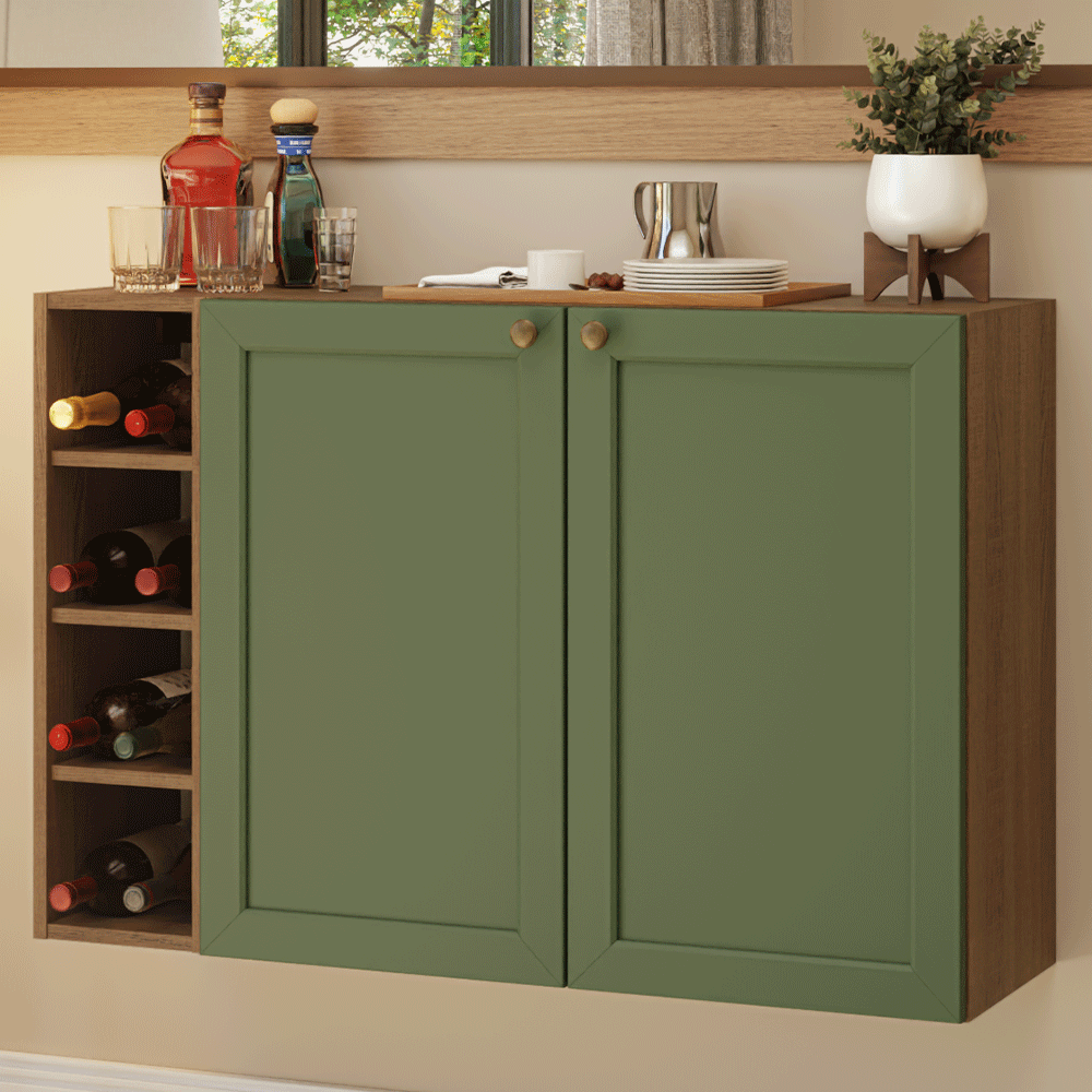 Aparador con Botellero 100cm 2 Puertas Marrón/Verde Vik Madesa 16