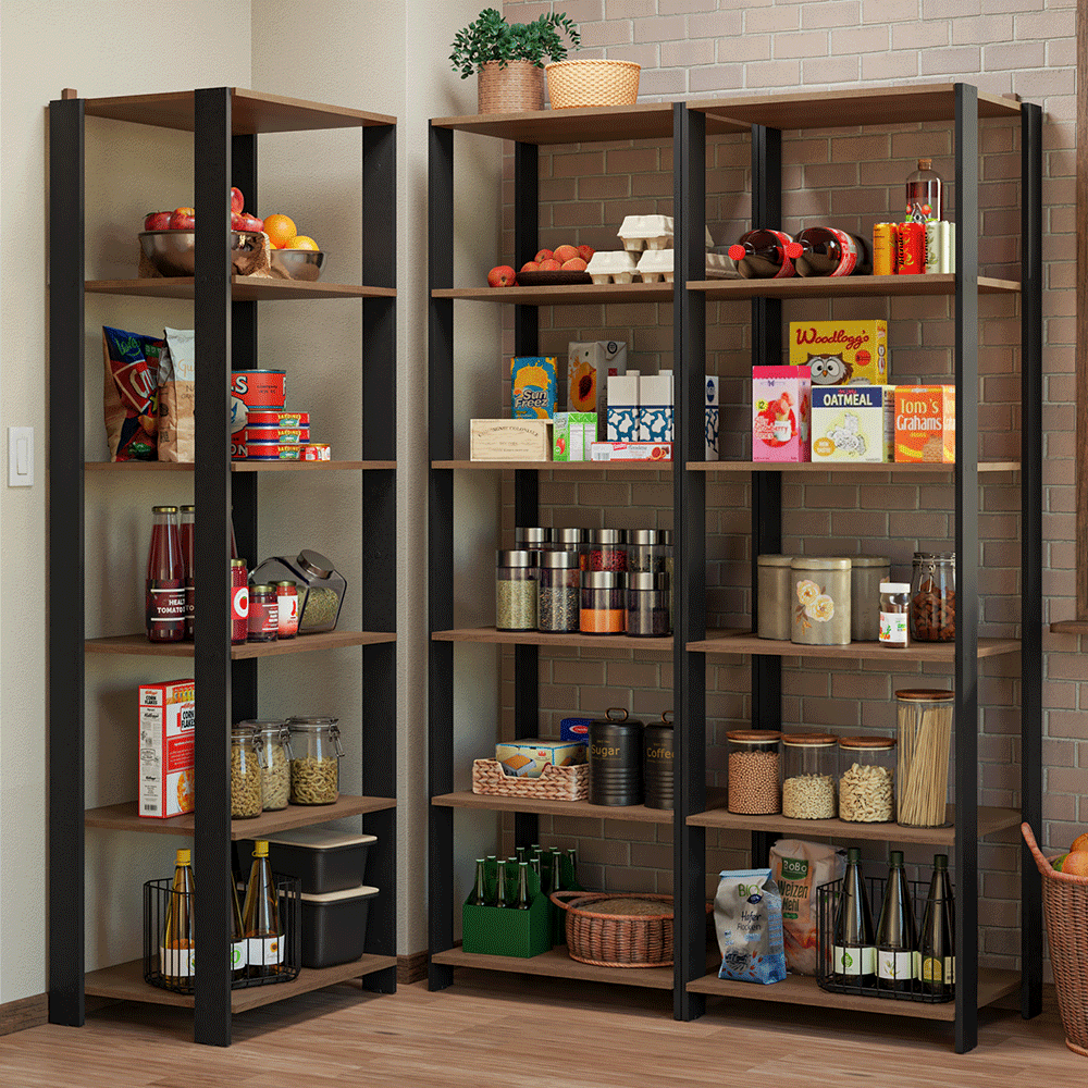 Kit con 3 Estantes Despensero de Esquina 5 Niveles 177cm Marrón/Negro