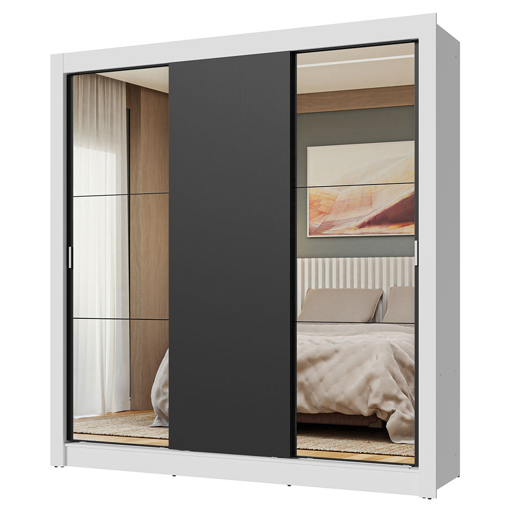 Clóset Matrimonial 3 Puertas Corredizas con Espejos Blanco/Negro Nobre