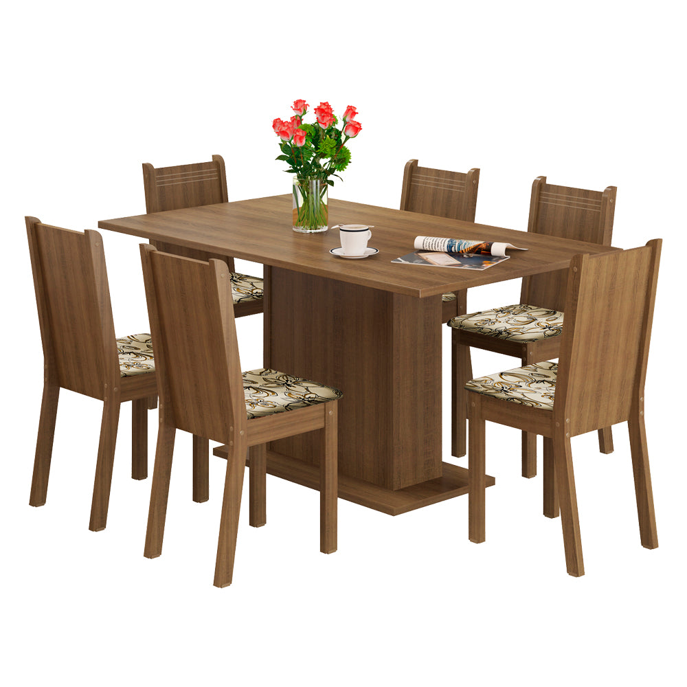 Juego de Comedor Megan Mesa con Encimera y 6 Sillas Marrón/Lírio Beige