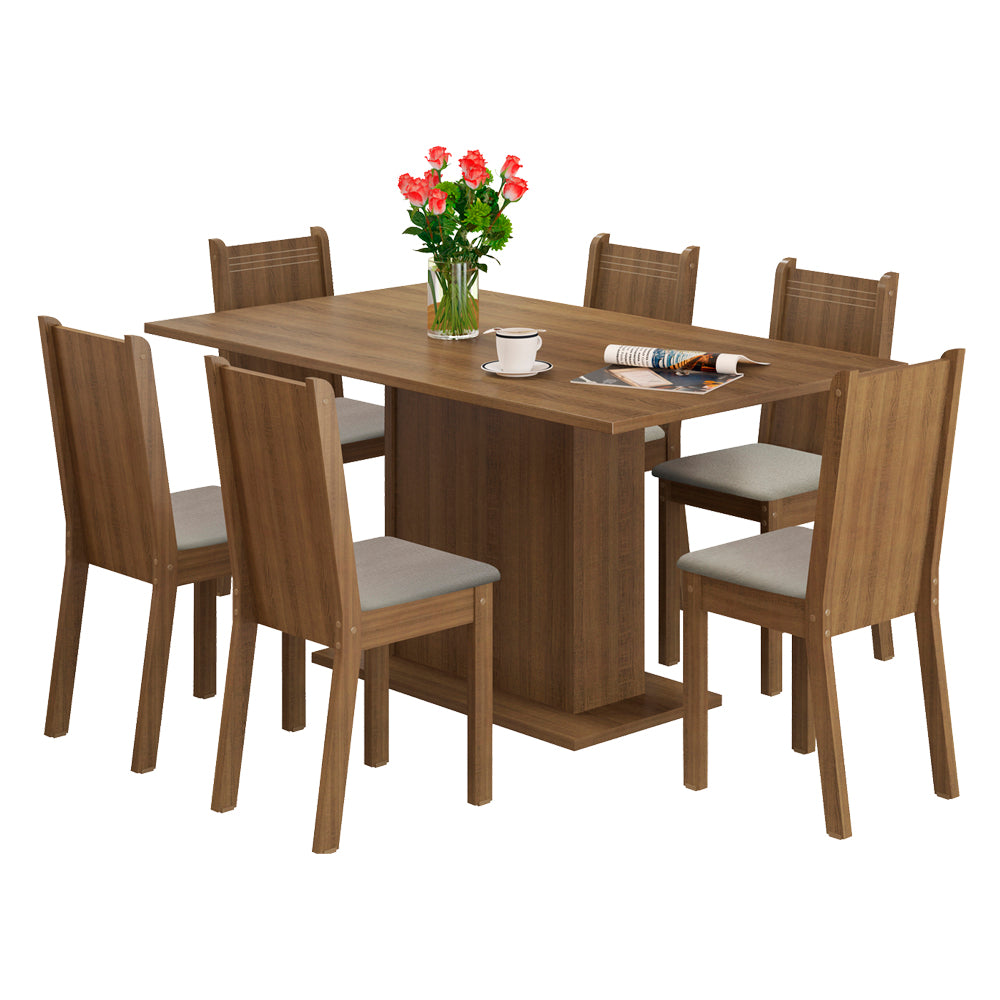 Juego de Comedor Megan Mesa con Encimera y 6 Sillas Marrón/Sintético Beige
