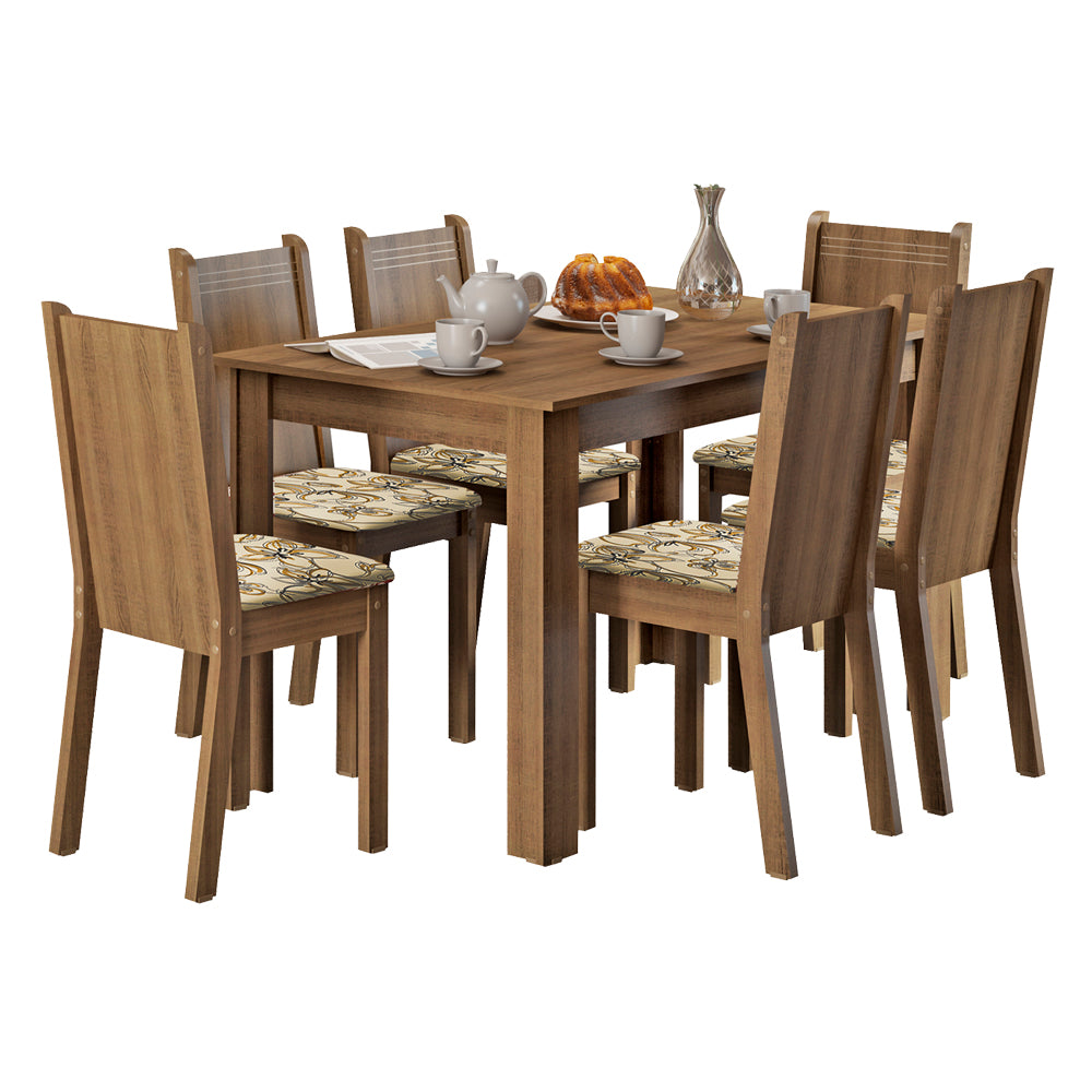 Juego de Comedor Maris Mesa con Encimera y 6 Sillas Marrón/Lírio Beige