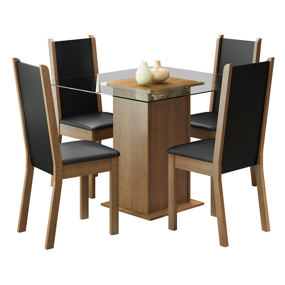Juego de Comedor Mesa con Encimera de Vidrio y 4 Sillas Marrón/Negro Aline