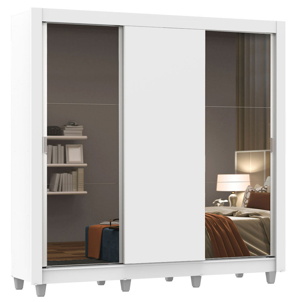Clóset Matrimonial 3 Puertas Corredizas con Espejos con Patas Blanco Monaco
