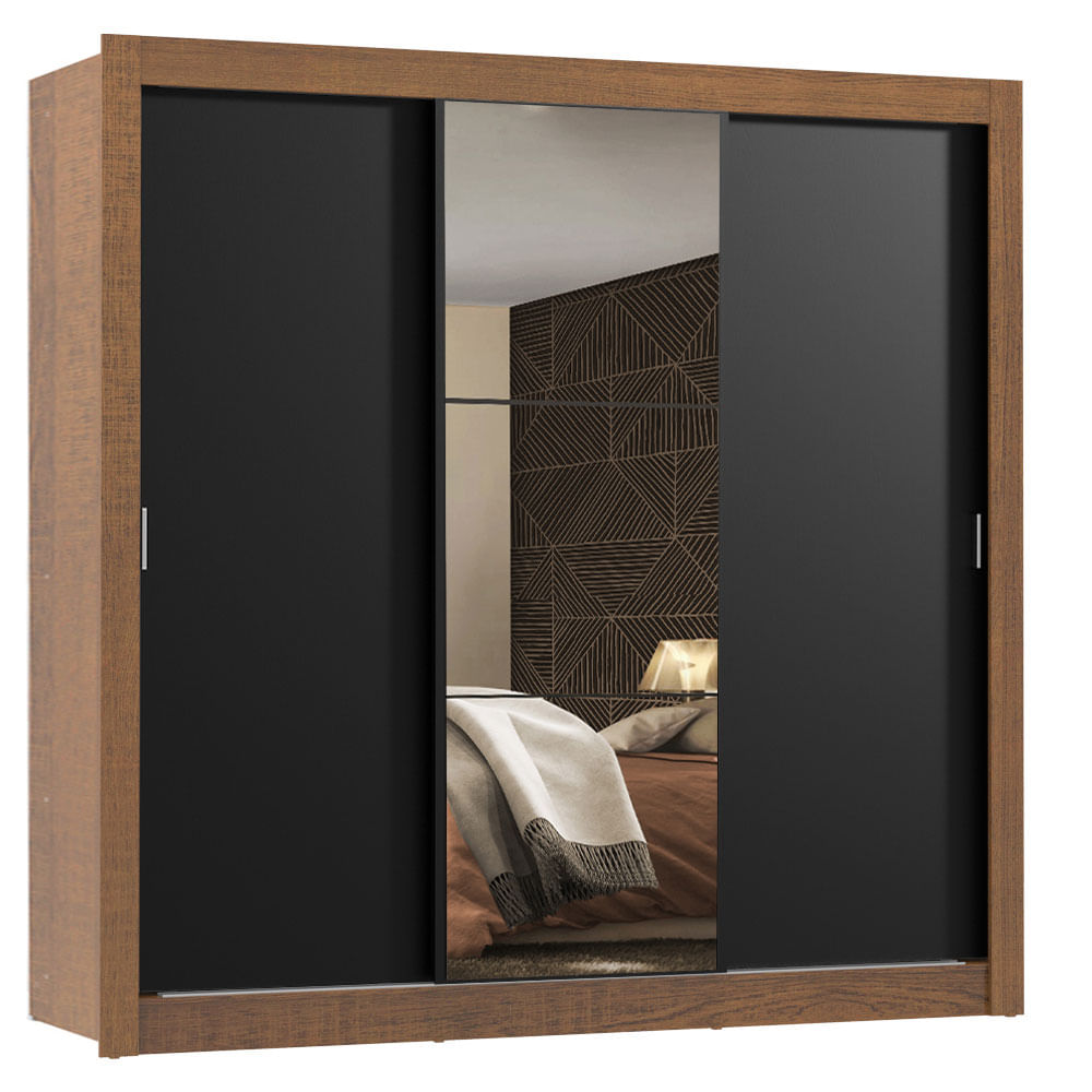 Clóset Matrimonial Monaco 3 Puertas Corredizas 1 con Espejo Marrón/Negro