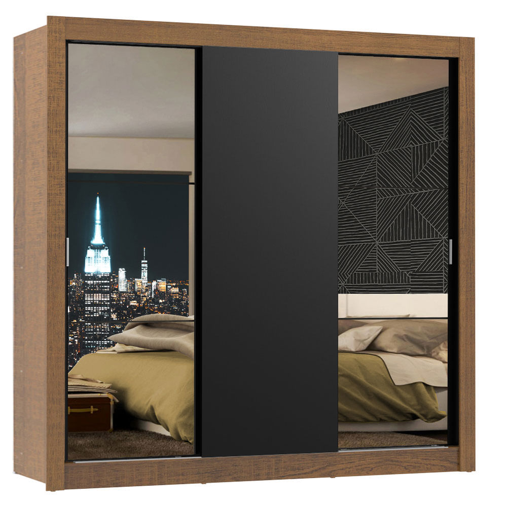 Clóset Matrimonial Monaco 3 Puertas Corredizas 2 con Espejos Marrón/Negro