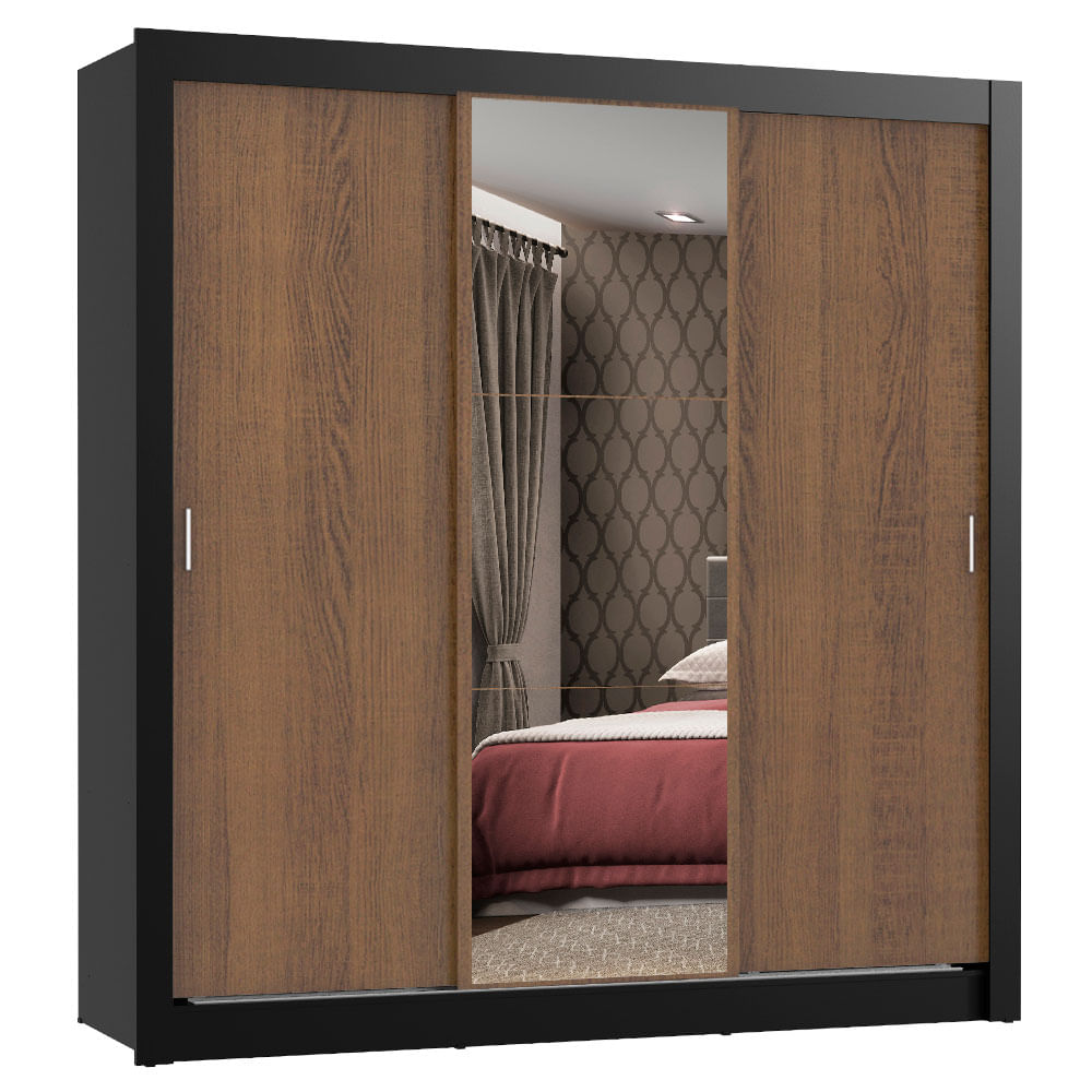 Clóset Matrimonial Monaco 3 Puertas Corredizas 1 con Espejo Negro/Marrón