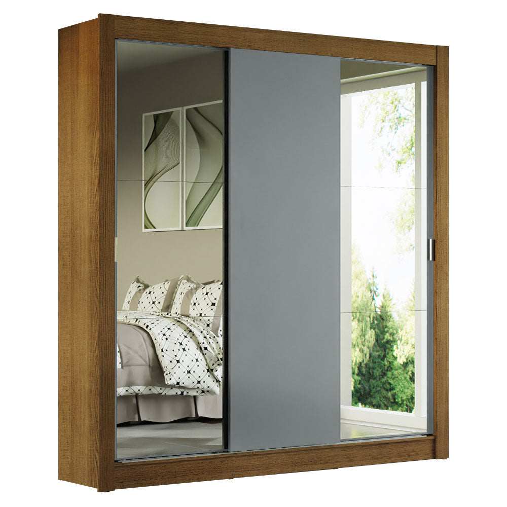 Clóset Matrimonial 3 Puertas Corredizas con Espejos Marrón/Gris Monaco