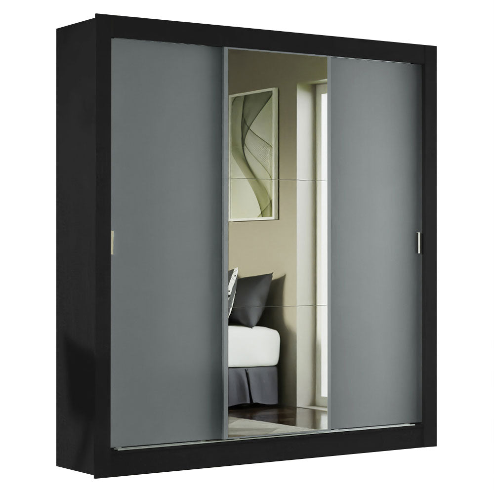 Clóset Matrimonial 3 Puertas Corredizas con Espejo Negro/Gris Monaco