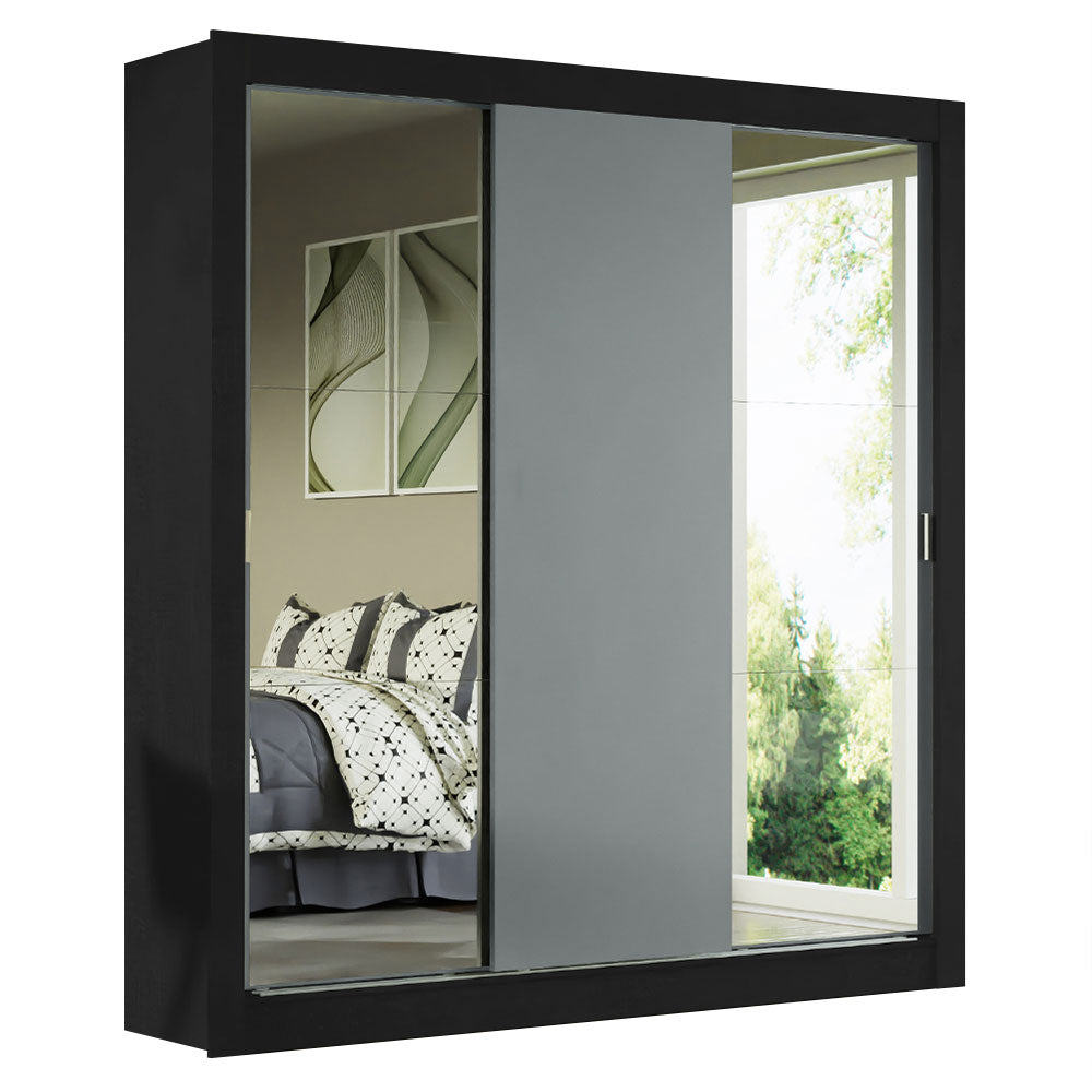 Clóset Matrimonial 3 Puertas Corredizas con Espejos Negro/Gris Monaco