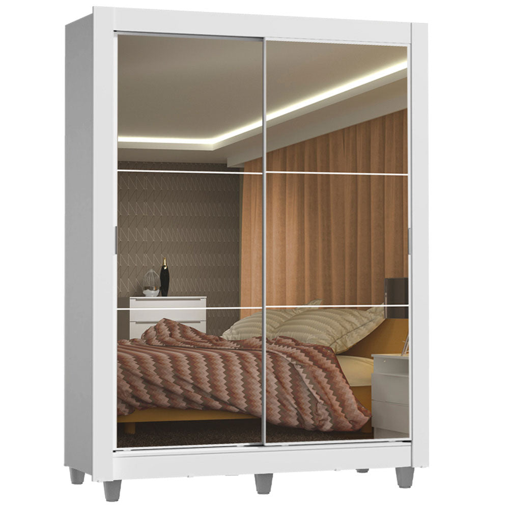 Clóset Soltero Denver 2 Puertas Corredizas con Espejo con Pies Blanco