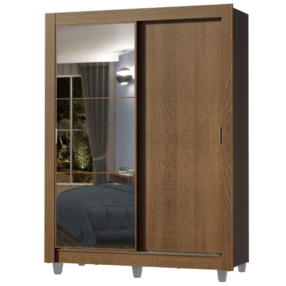 Clóset Soltero 2 Puertas Corredizas con Espejo 2 Cajones con Patas Marrón Dallas