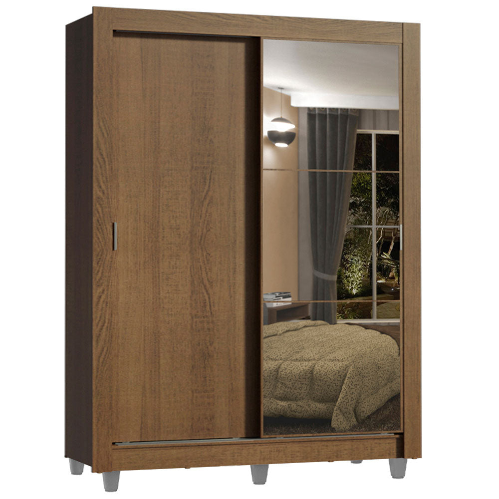 Clóset Soltero 2 Puertas Corredizas con Espejo 4 Cajones con Pies Marrón Dallas Plus