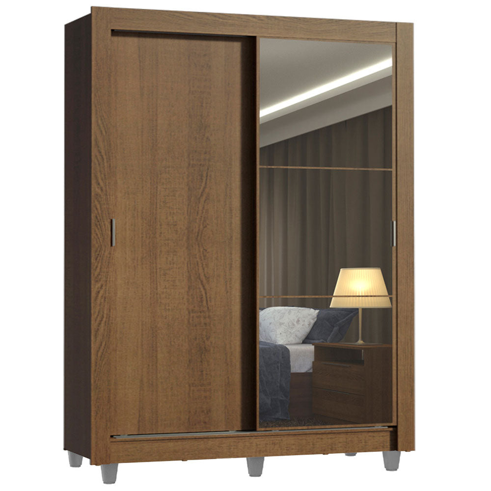 Clóset Soltero Denver 2 Puertas Corredizas Espejo con Patas Marrón