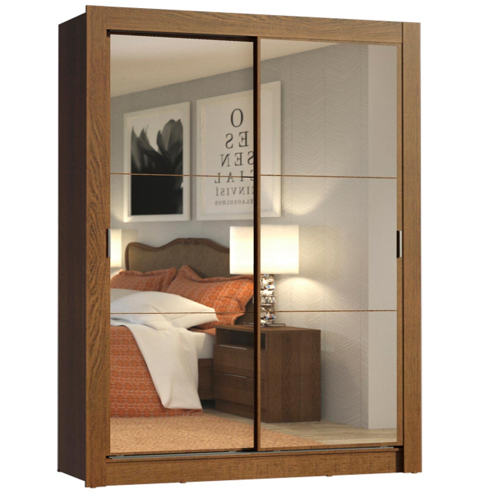 Clóset Soltero 2 Puertas Corredizas con Espejo 2 Cajones Marrón Dallas