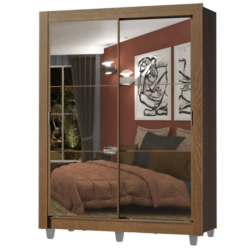 Clóset Soltero 2 Puertas Corredizas con Espejos 2 Cajones con Patas Marrón Dallas