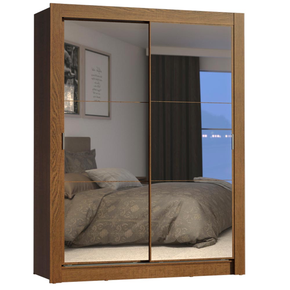 Clóset Soltero 2 Puertas Corredizas con Espejo 4 Cajones Marrón Dallas Plus