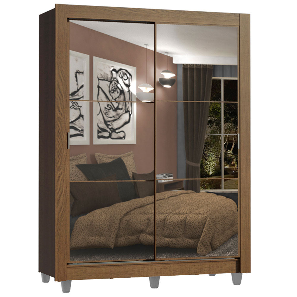 Clóset Soltero 2 Puertas Corredizas con Espejos 4 Cajones con Patas Marrón Dallas Plus