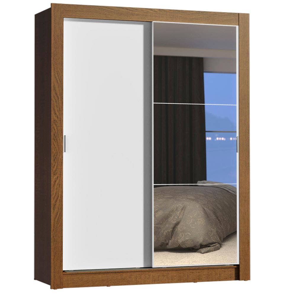 Clóset Soltero 2 Puertas Corredizas con Espejo 4 Cajones Marrón/Blanco Dallas Plus