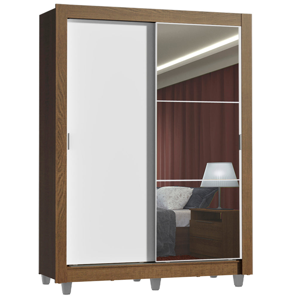 Clóset Soltero Denver 2 Puertas Corredizas Espejo con Patas Marrón/Blanco
