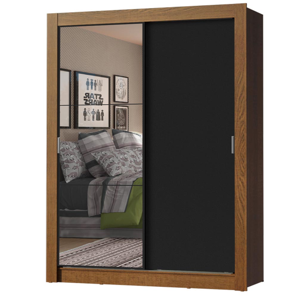 Clóset Soltero 2 Puertas Corredizas con Espejo 4 Cajones Marrón/Negro Dallas Plus