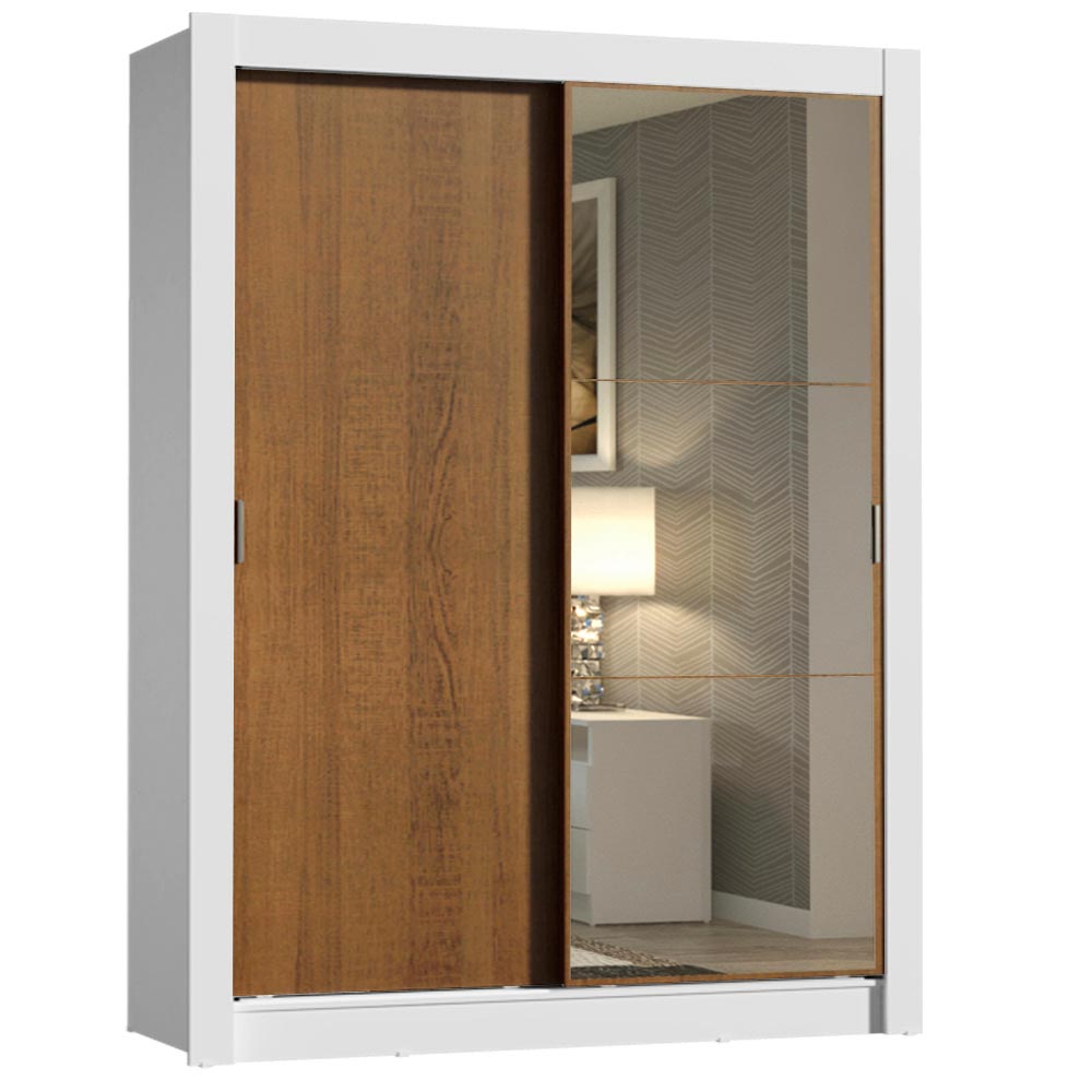 Clóset Soltero 2 Puertas Corredizas con Espejo 2 Cajones Blanco/Marrón Dallas