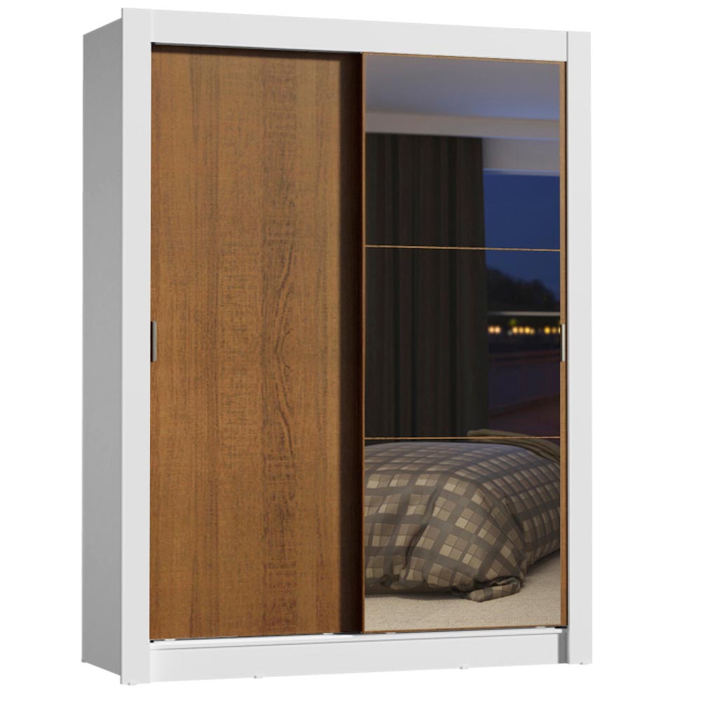 Clóset Soltero 2 Puertas Corredizas con Espejo 4 Cajones Blanco/Marrón Dallas Plus