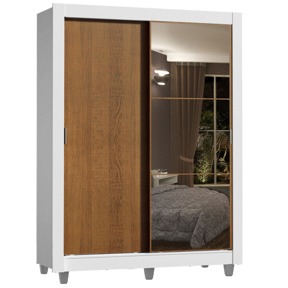 Clóset Soltero 2 Puertas Corredizas Espejo 4 Cajones con Patas Blanco/Marrón Dallas Plus