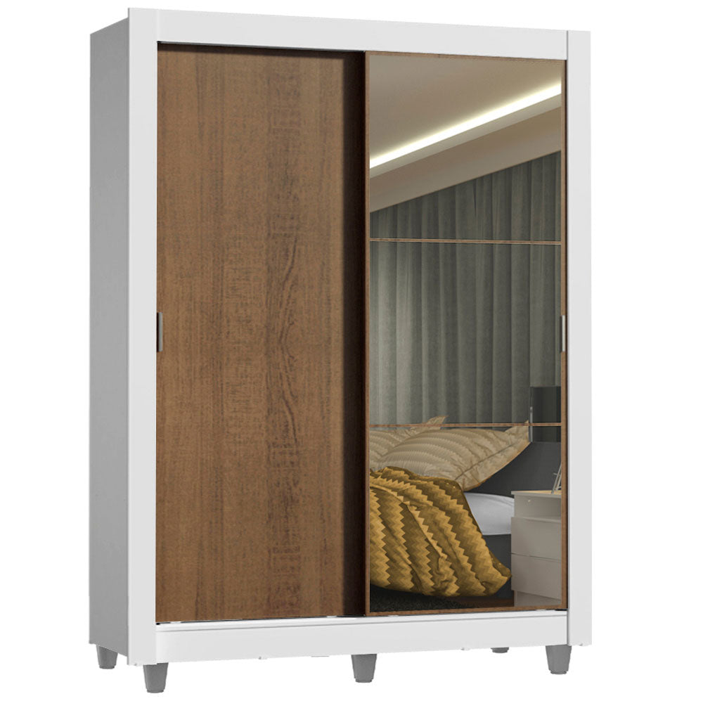 Clóset Soltero Denver 2 Puertas Corredizas Espejo con Patas Blanco/Marrón