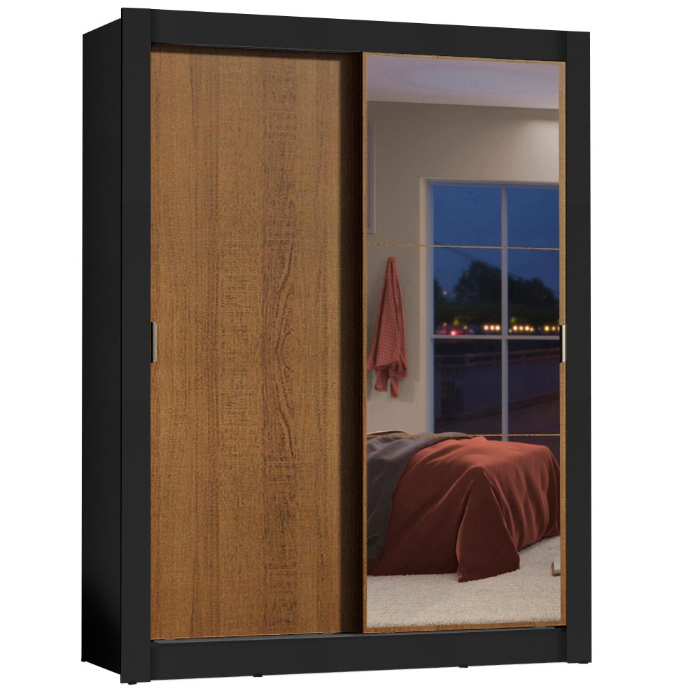 Clóset Soltero 2 Puertas Corredizas con Espejo 2 Cajones Negro/Marrón Dallas